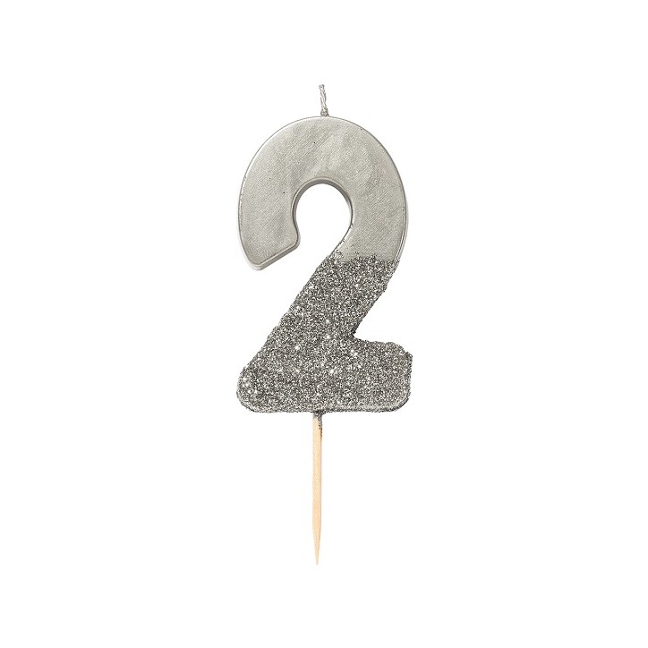 Talking Tables Silver Number 2 Birthday Candle, 7.5cm Talking Tables Silver Number 2 Birthday Candle, 7.5cm