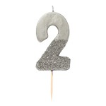 Talking Tables Number 2 Birthday Candle Silver Glamour, 7.5cm