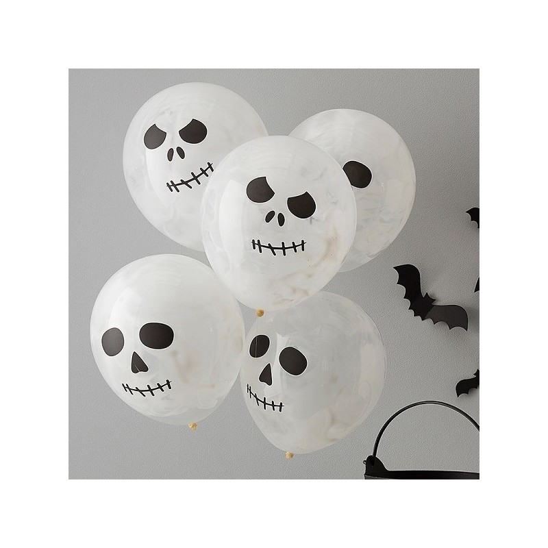 Ginger Ray Halloween Skeleton Face Balloons, 5 pcs