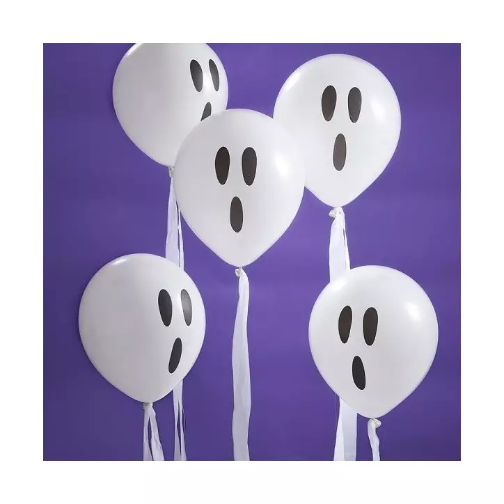 Ginger Ray Halloween Ghost Balloons with Streamers, 5 Pieces
