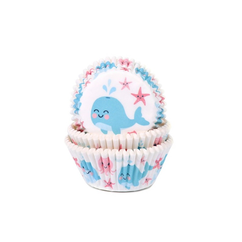 House of Marie Gender Reveal Whale Cupcake Cases, 50pcs