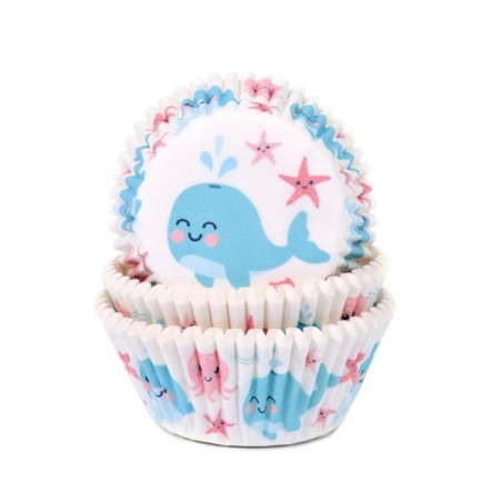 Whale Gender Reveal Cupcake Forms 50 pcs, House of Marie