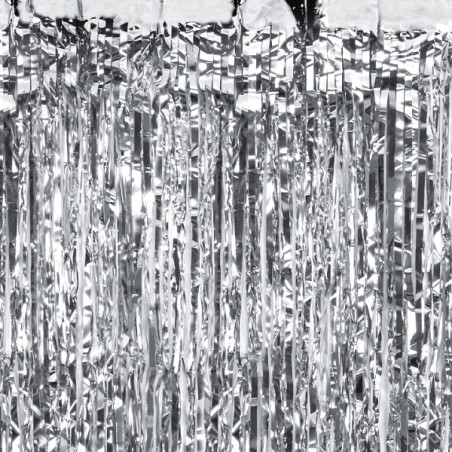 PartyDeco Silver Glitter Curtain Backdrop 90x250cm