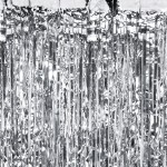 PartyDeco Silver Fringe Curtain Backdrop, 90x250cm