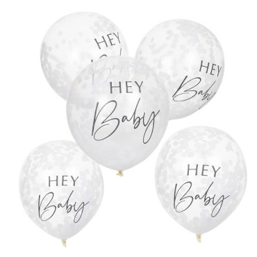 Confetti Balloons Hey Baby White