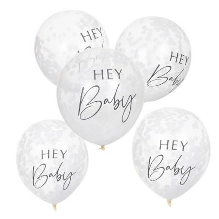 Ginger Ray Hey Baby Konfetti Ballons Weiss, 5 Stück