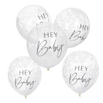 Ginger Ray Hey Baby Confetti Balloons White, 5 pcs