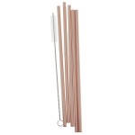 Ginger Ray 5 Metallic Rose Gold Stainless Steel Straws with cleaning brush