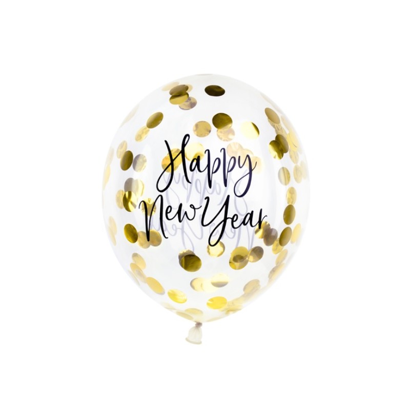 PartyDeco Gold Confetti Balloons Happy New Year, 3 pcs