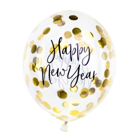 Happy New Year Gold Confetti Balloons, 3 pcs