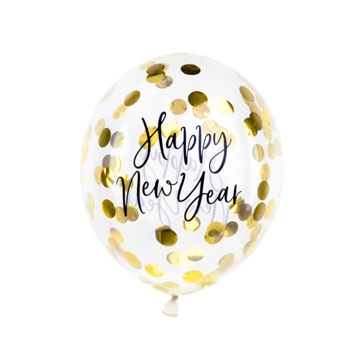 PartyDeco Happy New Year Konfetti Ballons Gold, 3 Stück