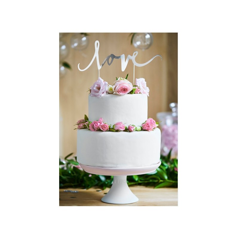 PartyDeco Love Cake Topper - Silver,  16cm