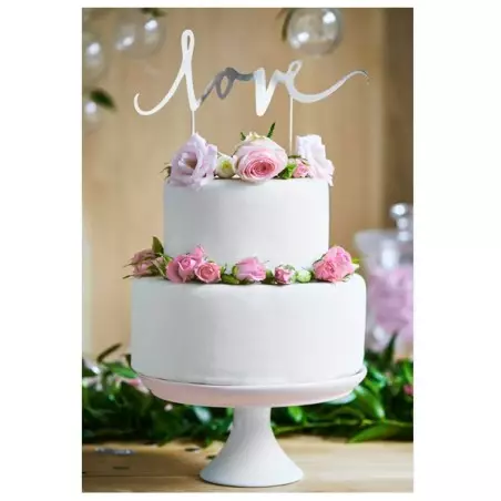PartyDeco Love Kuchentopper Silber 7x23cm