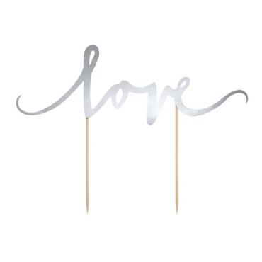 PartyDeco Love Cake Topper Silver 7x23cm
