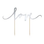PartyDeco Love Cake Topper - Silver, 7x23cm