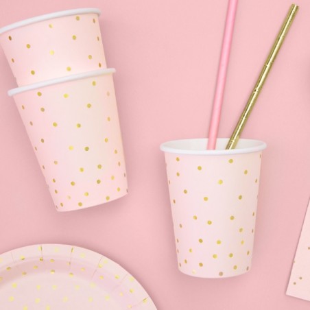 Pink Paper Cups with Golden Dots