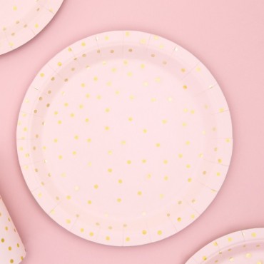 Paper Plates Light Pink with Gold Polka Dots