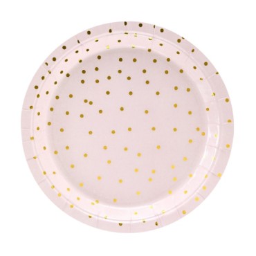 Paper Plates Light Pink with Gold Polka Dots