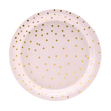 PartyDeco Kuchenteller Hellrosa Gold Polkadots 18cm, 6 Stück