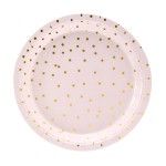 PartyDeco Light Pink Cake Plates with Gold Polka Dots, 6 pcs