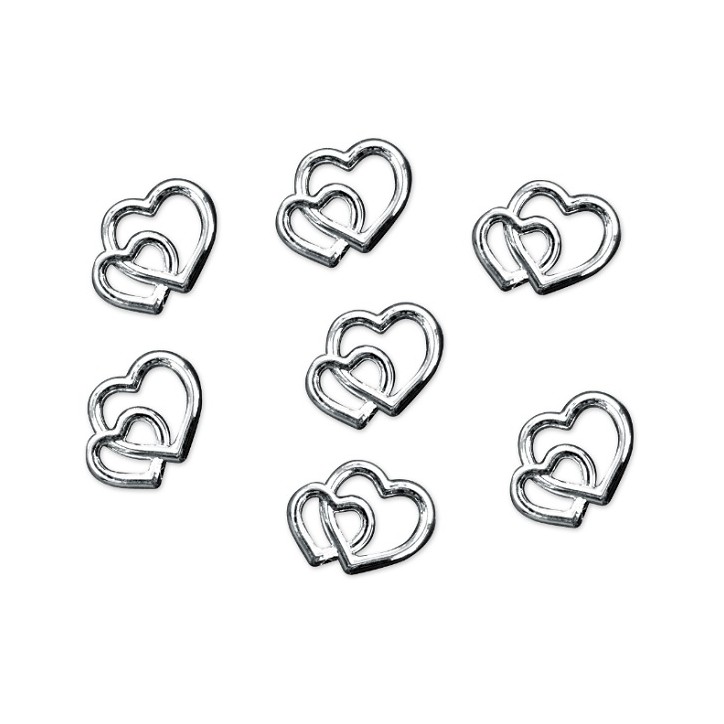 PartyDeco Silver Double Heart Table Confetti 10mm