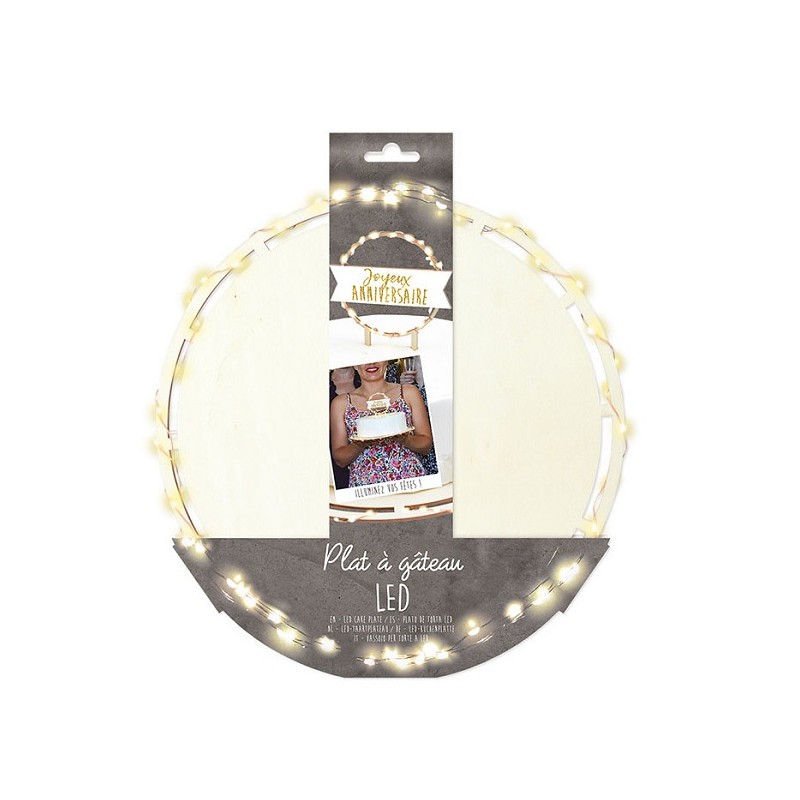 ScrapCooking Round Wooden Cake Plate with LED-Lights, 26.5cm