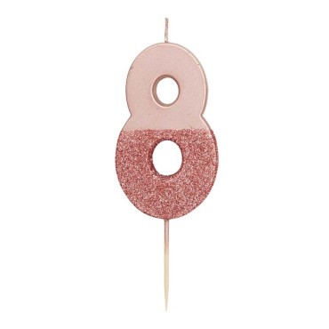BDAY-CANDLE-RG-8 Talking Tables Rosegold Dipped Number 8 Candle