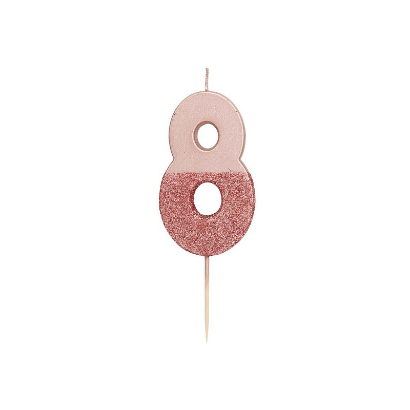 Talking Tables Number 8 Birthday Candle Rose Gold Glamour, 7.5cm