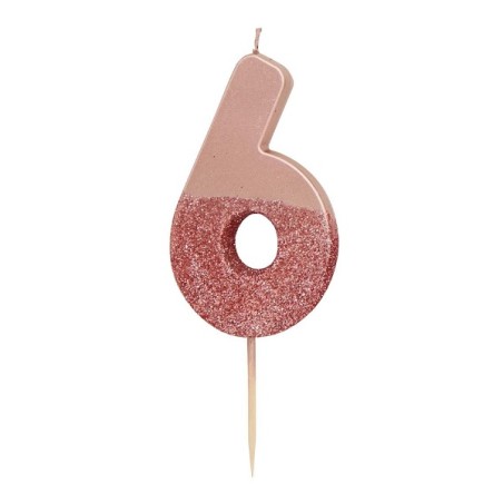 Talking Tables Number 6 Rose Gold Glamour Candle 7.5cm