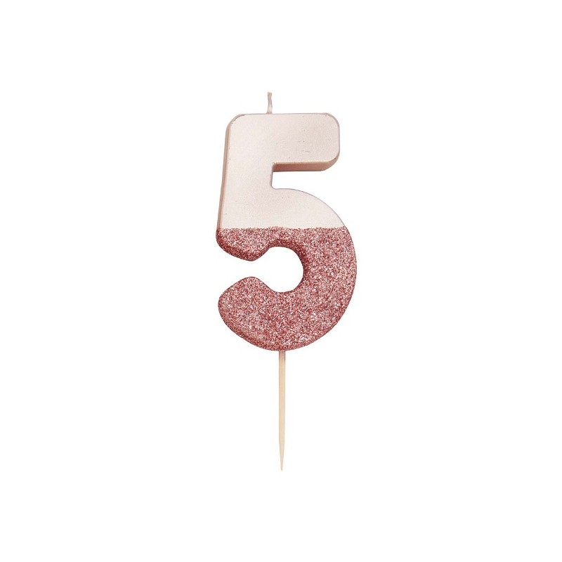 Talking Tables Number 5 Birthday Candle Rose Gold Glamour, 7.5cm