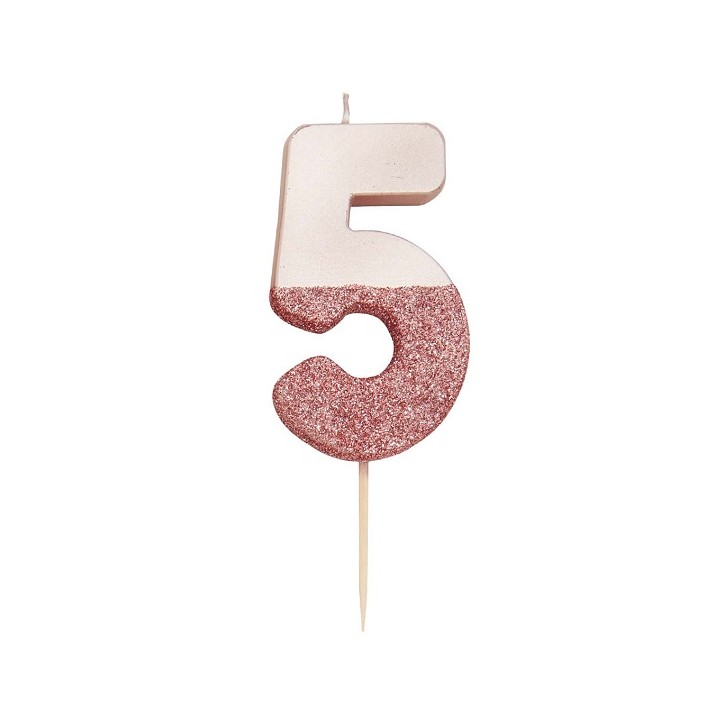 Rose Glamour Geburtstagskerze 5 mit Glitzer - BDAY-CANDLE-RG-5 Rose Glamour Geburtstagskerze 5 mit Glitzer - BDAY-CANDLE-RG-5