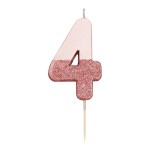 Talking Tables Number 4 Birthday Candle Rose Gold Glamour, 7.5cm
