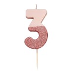 Talking Tables Number 3 Birthday Candle Rose Gold Glamour, 7.5cm