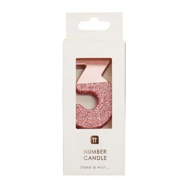 Talking Tables We Heart Birthdays Rose Gold Glitter Number Candle 3