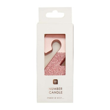We Heart Birthdays Rose Gold Glitter Number Candle 2 - Talking Tables - BDAY-CANDLE-RG-2