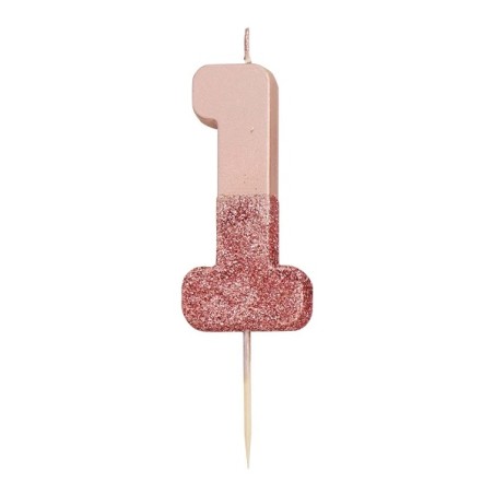 Number 1 Rosegold Glitter Candle - We Heart Birthdays Rose Gold Glitter Number Candle 1