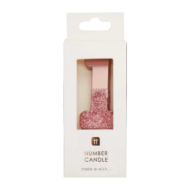 Number 1 Rosegold Glitter Candle - We Heart Birthdays Rose Gold Glitter Number Candle 1