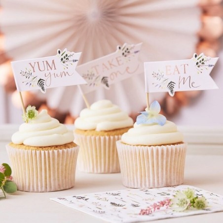 Ginger Ray Afternoon Tea Cupcake Toppers - Lets Partea Floral Food Picks TEA-605