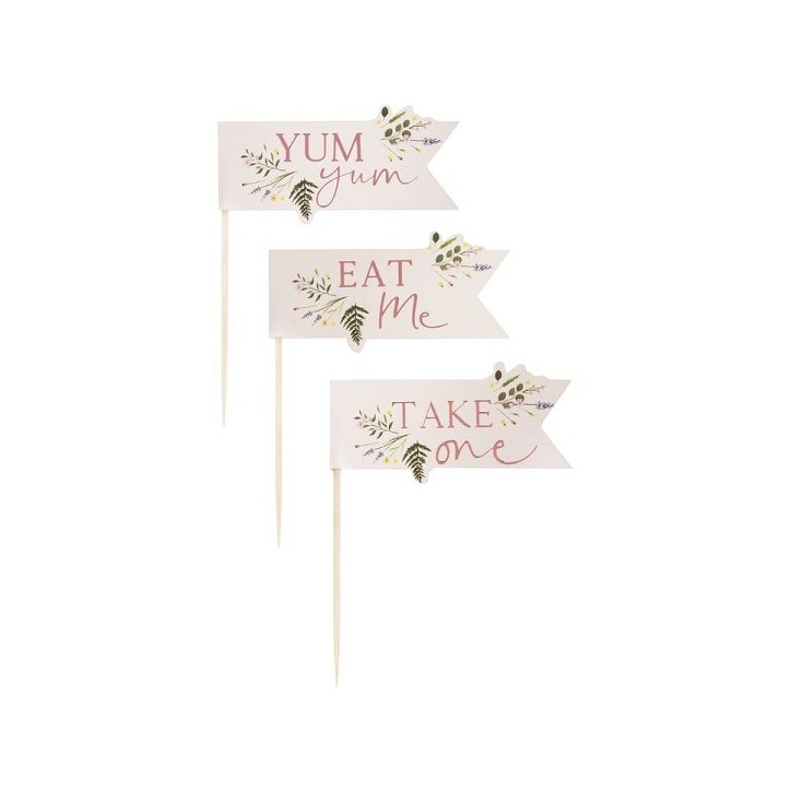 Ginger Ray Rose Gold Floral Cupcake Toppers 12 Pieces