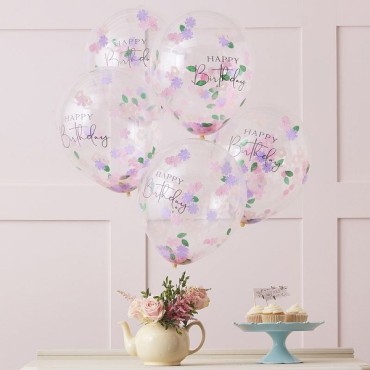 Floral Confetti Happy Birthday Balloons - Lets Partea Confetti Balloons