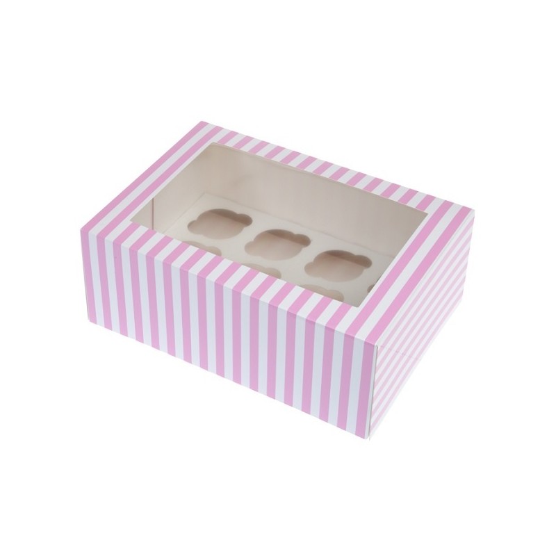 House of Marie 12er Mini Cupcake Schachtel Circus Pink gestreift, 2 Stück
