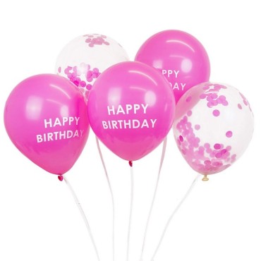 5 Pink Ballons gemischt, bedruckt und Konfetti gefüllt Ballons
