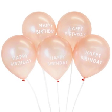 Rose Gold coloured Balloons with Happy Birthday, 5pcs Talking Tables
