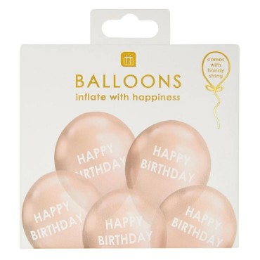 Rose Gold coloured Balloons with Happy Birthday, 5pcs Talking Tables