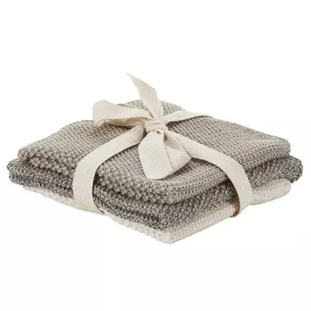BAHNE Knitted Cotton Dish Cloths Beige Mix 3 Pieces 30x30cm