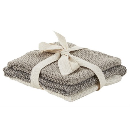 BAHNE gestrickte Wischlappen Baumwolle Beige Mix 3 Stück 30x30cm