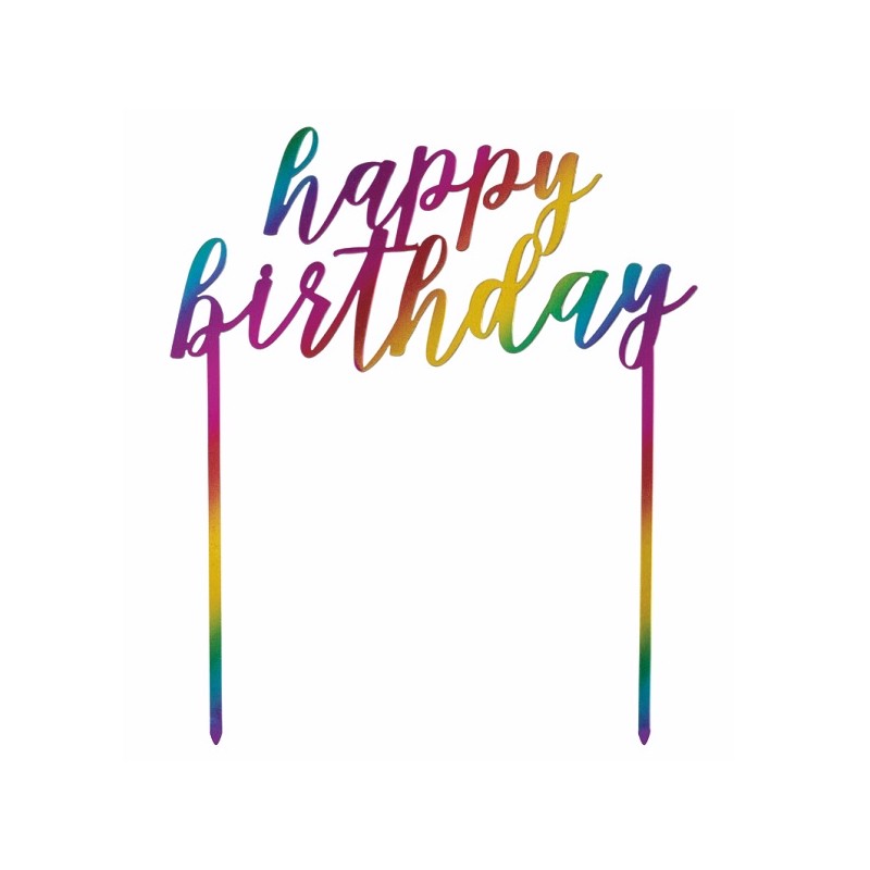 Unique Party Metallic Rainbow Happy Birthday Cake Topper