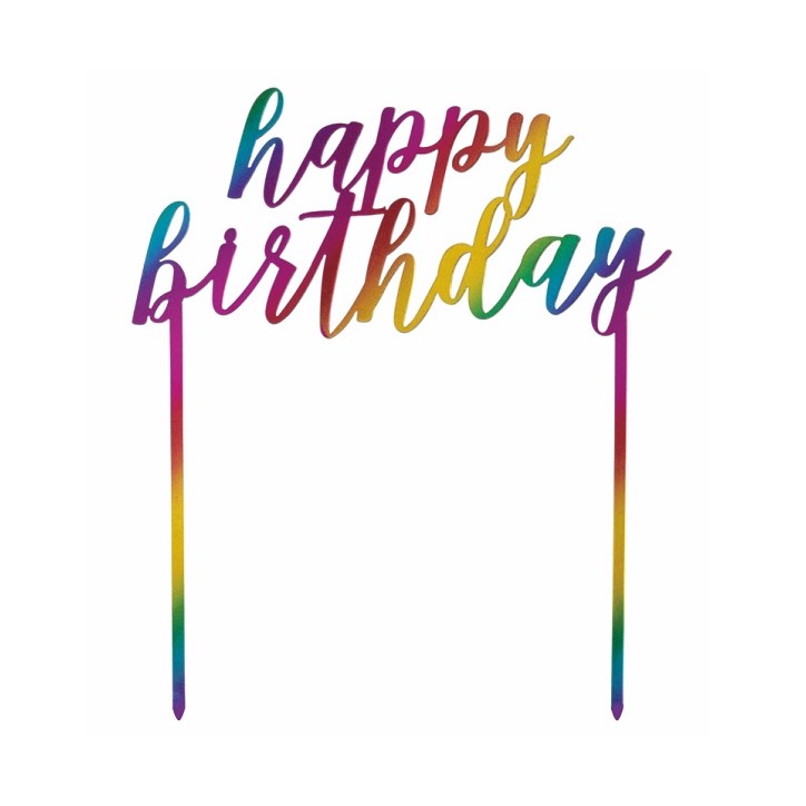 Unique Party Metallic Rainbow Happy Birthday Cake Topper