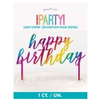 Unique Party Metallic Rainbow Happy Birthday Cake Topper