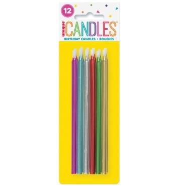 Rainbow Candles with Metallic Effect, 13cm